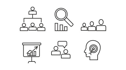 Business Management Icons Vector Set – Teamwork, Analytics, Strategy, Communication, Corporate Presentation