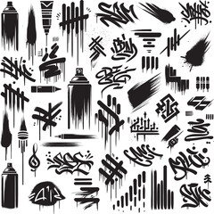 Graffiti Spray Paint Elements and Urban Street Art Tags Set