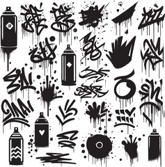 Graffiti Spray Paint Elements and Urban Street Art Tags Set