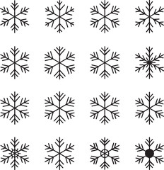 Silhouette icon set of christmas snowflake vector elements on white background