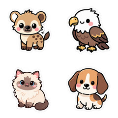 transparent background - collection of cute animals sticks