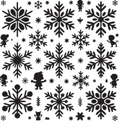 Silhouette icon set of christmas snowflake vector elements on white background