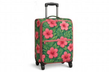 Stylish floral suitcase isolated on a transparent background, perfect for travel and vacation visuals