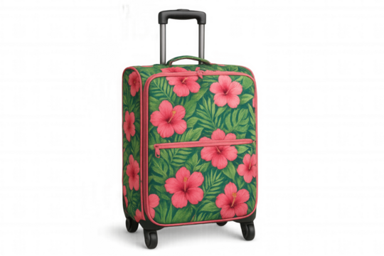 Stylish floral suitcase isolated on a transparent background, perfect for travel and vacation visuals