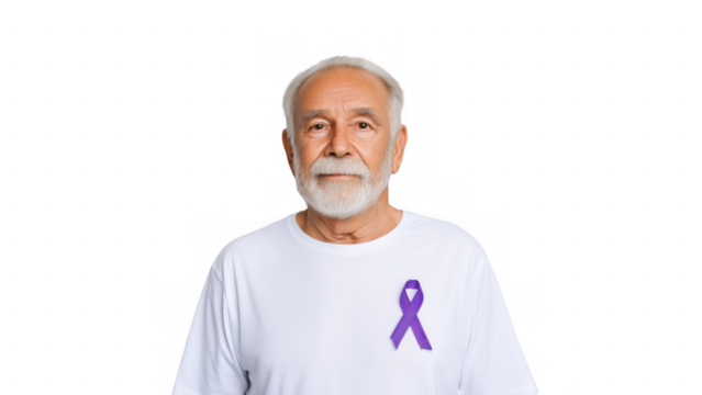 Gentle senior raises awareness, created with AI, PNG
