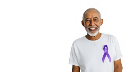 Senior man joyfully promotes Alzheimer’s, created with AI, PNG