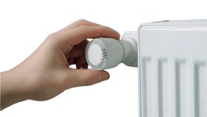 Turning thermostat knob to adjust heat, created with AI, PNG