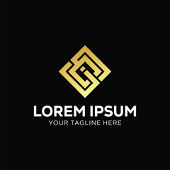 Golden Abstract Square Logo with Monogram Design