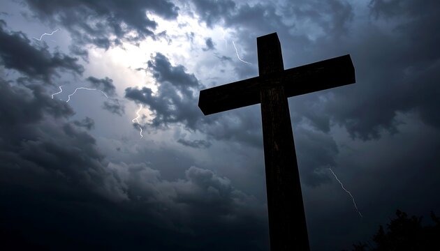 Dark cross against a stormy sky