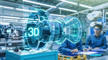 Futuristic 3d Technology Equipment in Modern Manufacturing Factory