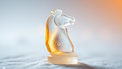 Glass Knight Chess Piece A Strategic and Elegant Game Symbol Captured in a Studio Shot with Soft Lighting
