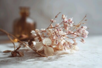 Minimalist dried flowers with soft light and blurred background