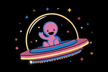 Naklejka premium Neon Cute Saucer Flight 
