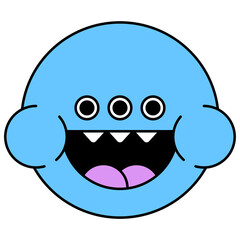 Funky blue monster frog emoji sticker transparent png