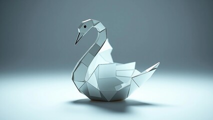 Low Poly Geometric Swan Sculpture Art - Abstract Origami Bird Design