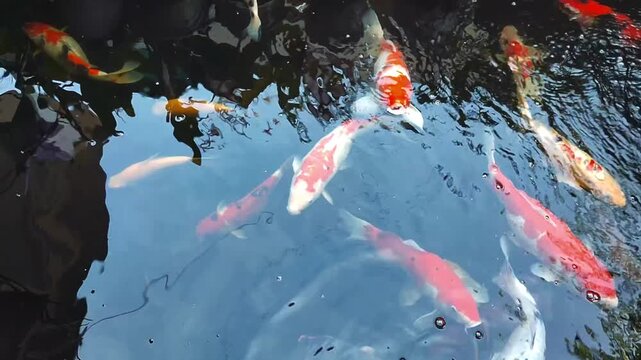 koi pond full of various types of colorful koi fish