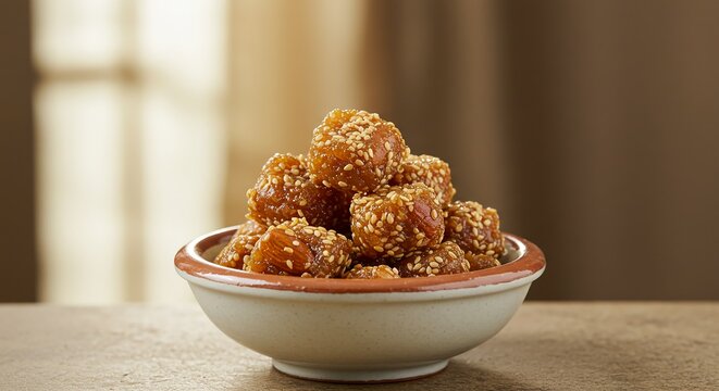 A bowl of food showing a moroccan sellou sweet almond and sesame mixture served in a bowl