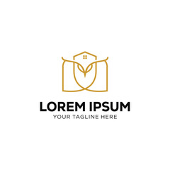 Minimalist Owl Logo with Golden Line Art on White Background