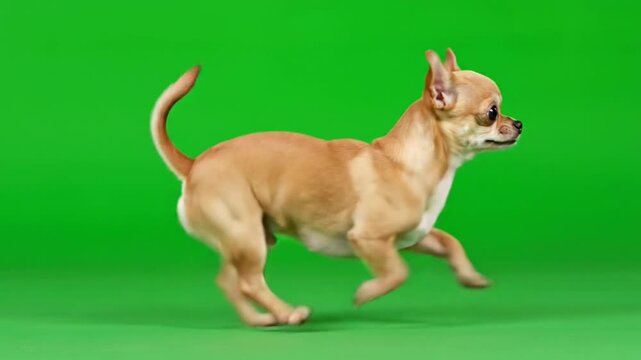 Chihuahua dog running on green screen background 