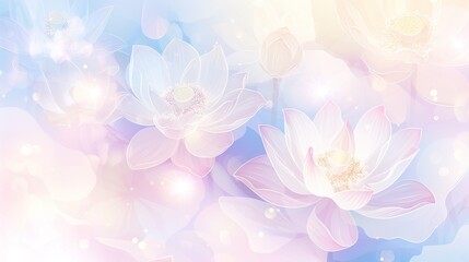 Obraz premium In the middle of a light pink and blue gradient background, there is a delicate lotus flower, creating an elegant atmosphere, suitable for presentations or design projects.