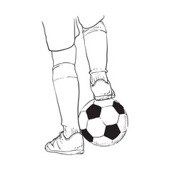 
Line drawing of children's feet with a ball and shoes