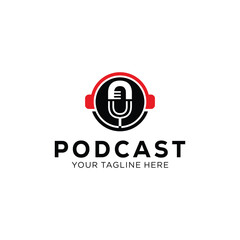Podcast Logo with Microphone and Headphones