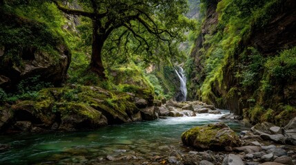 Mountain waterfall gorge landscape