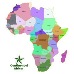 Fototapeta premium Multicolour Vector Africa map flat shape. The continent of Africa. Each country of Africa continent solid shape on the solid background. Each African country border separated by line shape