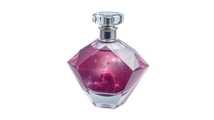 Elegant perfume bottle with a cosmic nebula design, symbolizing luxury and mystery