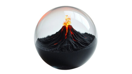 A mesmerizing lava lamp resembling a miniature volcano erupting with glowing molten rock, captured in a clear glass sphere, offering a dynamic display of geological forces