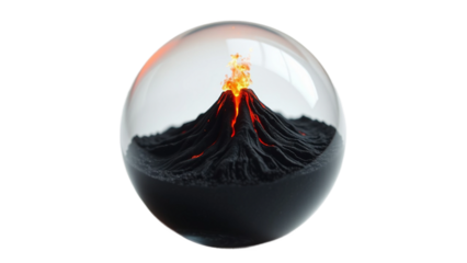 A mesmerizing lava lamp resembling a miniature volcano erupting with glowing molten rock, captured in a clear glass sphere, offering a dynamic display of geological forces