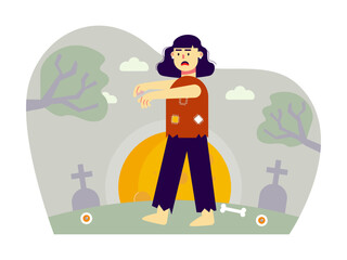 Woman in scary dress for Halloween costume party. Trick or treat vector illustrations. Flat vector illustrations.