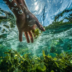 Hands in the Water and Seaweed