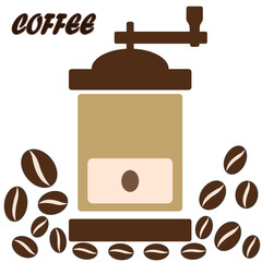 Coffee shop logo featuring coffee grinder icon. Perfect for café branding, barista themes, roasting, coffee apps, packaging, digital design, and creative coffee equipment illustrations.