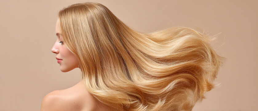 Glossy Blonde Hair Texture with Left Copy Space &mdash; Salon and E-commerce Hero Header