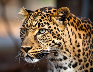Obraz premium Close-up of a leopard's head and shoulders