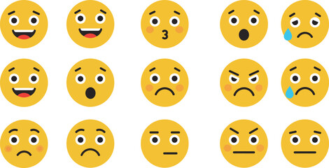 Vector Set of Colorful Emoji Icons with Various Expressions