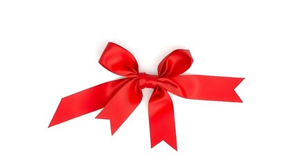 Fototapeta premium A single red satin ribbon tied in a bow, isolated on pure white, representing elegance and simplicity.