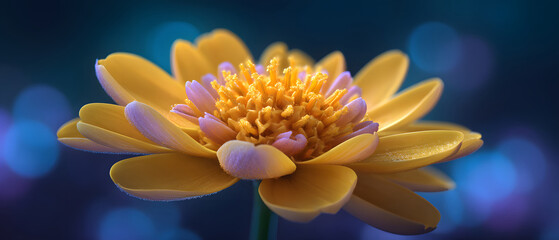 Fototapeta premium Arnica yellow flower blooming in spring garden