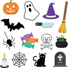 Halloween Vector Pack | Pumpkin, Ghost, Witch Hat, Candy, Gravestone Icons