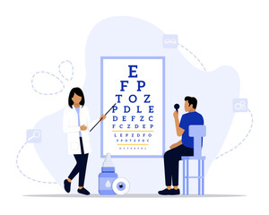 Eye test concept illustration. Suitable for landing page, ui, web, App intro card, editorial, flyer, and banner.