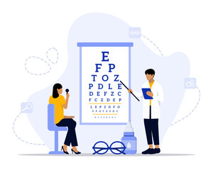 Eye test concept illustration. Suitable for landing page, ui, web, App intro card, editorial, flyer, and banner. © Honeybe