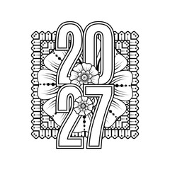 Mehndi flower pattern for Henna drawing and tattoo. Decoration in ethnic oriental  Indian style. Doodle ornament. Outline hand draw vector illustration.