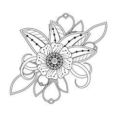 Mehndi flower pattern for Henna drawing and tattoo. Decoration in ethnic oriental  Indian style. Doodle ornament. Outline hand draw vector illustration.