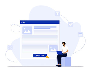 Publish article concept illustration. Suitable for landing page, ui, web, App intro card, editorial, flyer, and banner.