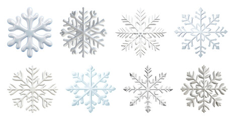 PNG Intricate white snowflake designs, element set on transparent background