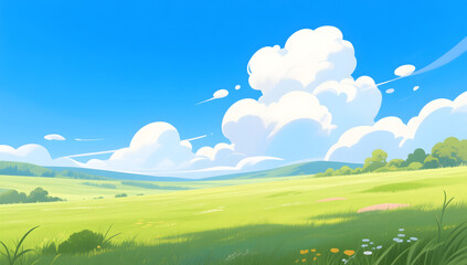 Fototapeta premium Outdoor scenery Blue sky White cloud grassland nature travel grassland season background