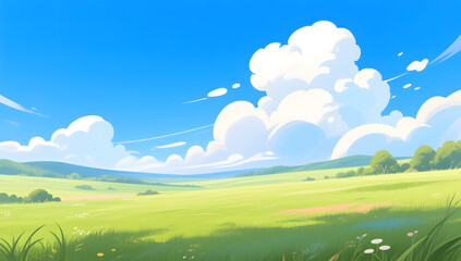 Obraz premium Outdoor scenery Blue sky White cloud grassland nature travel grassland season background