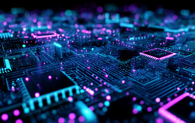 Fototapeta premium Vibrant and Futuristic Circuit Board with Neon Lights