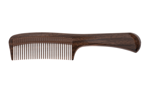 Brown plastic comb isolated on transparent background